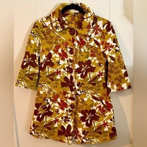AMBITION Fall Gold Floral Button-Up Coat, Size S